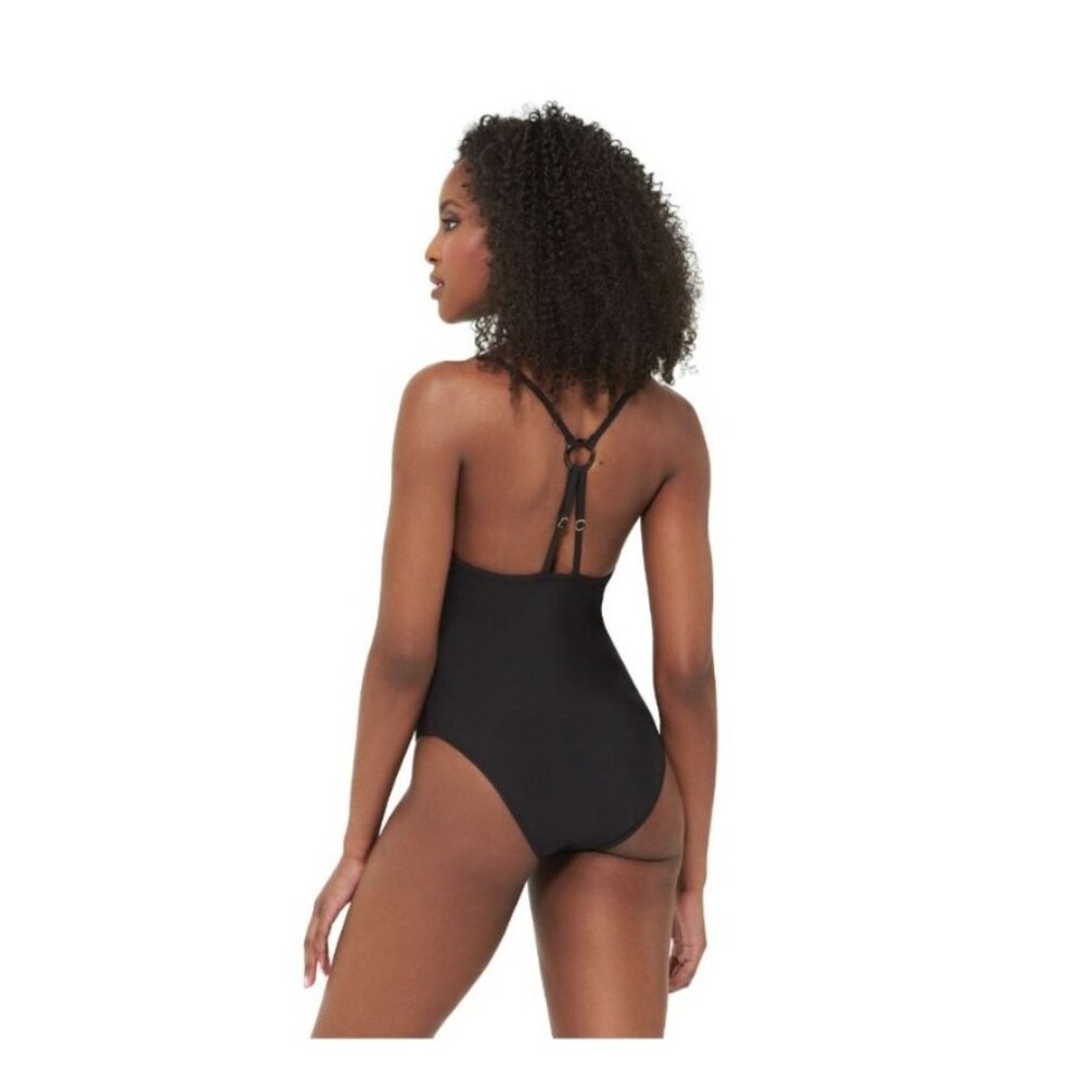 Womens XXL Freshwater O-Ring Cutout Black One-Piece Swimsuit Adj Straps Beach - Picture 2 of 10